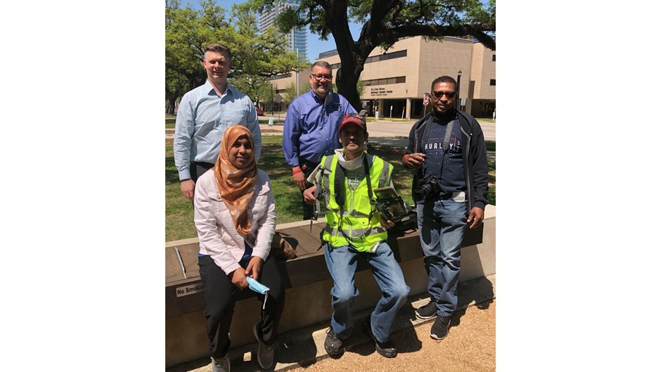 Houston Community College students involved in the project gather with Professor and Founder and Associate Director of the Reality Collab Rubén Durán, and Senior Preconstruction Technologist Edwin Bailey.