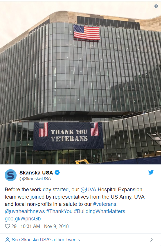 University of Virginia Health System, University Hospital Expansion team members recognize veterans—29 likes