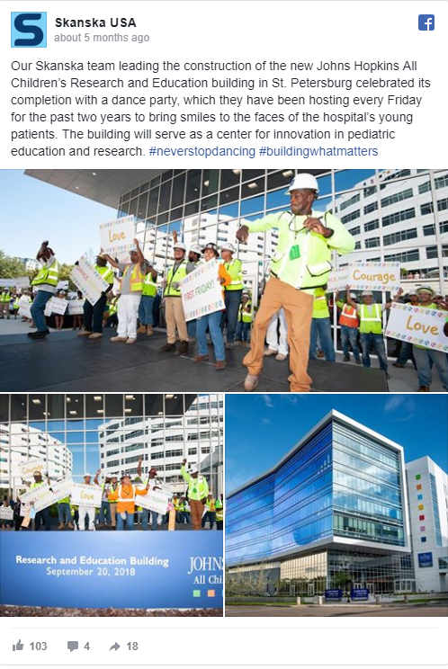 Johns Hopkins All Children’s Hospital, Research and Education Building dance party—221 reactions, comments and shares