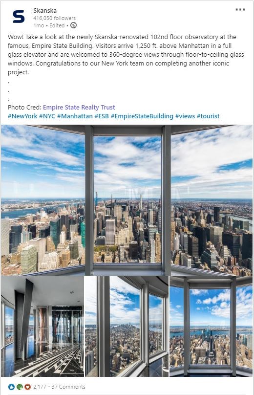 Unveiling of the 102nd floor observatory at the Empire State Building – 2,177 likes 