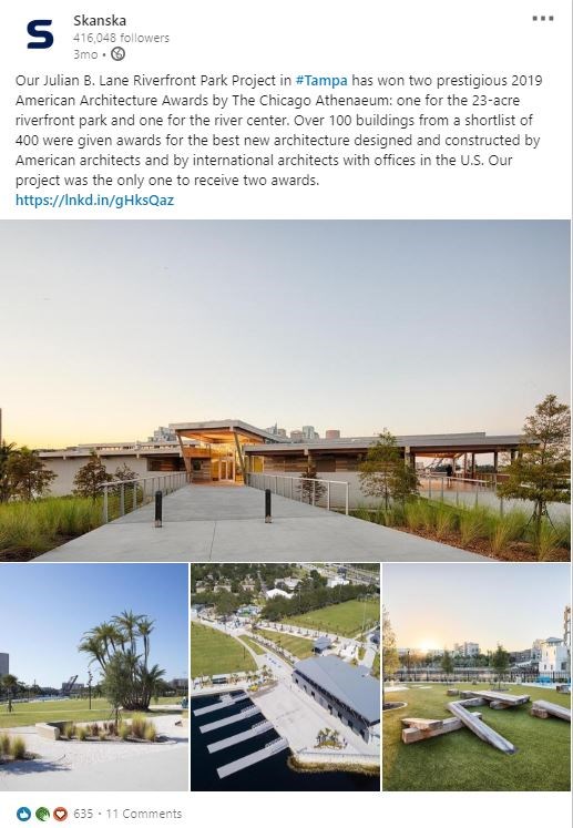 Julian B. Lane Riverfront Park Project in Tampa receives two prestigious awards – 635 likes